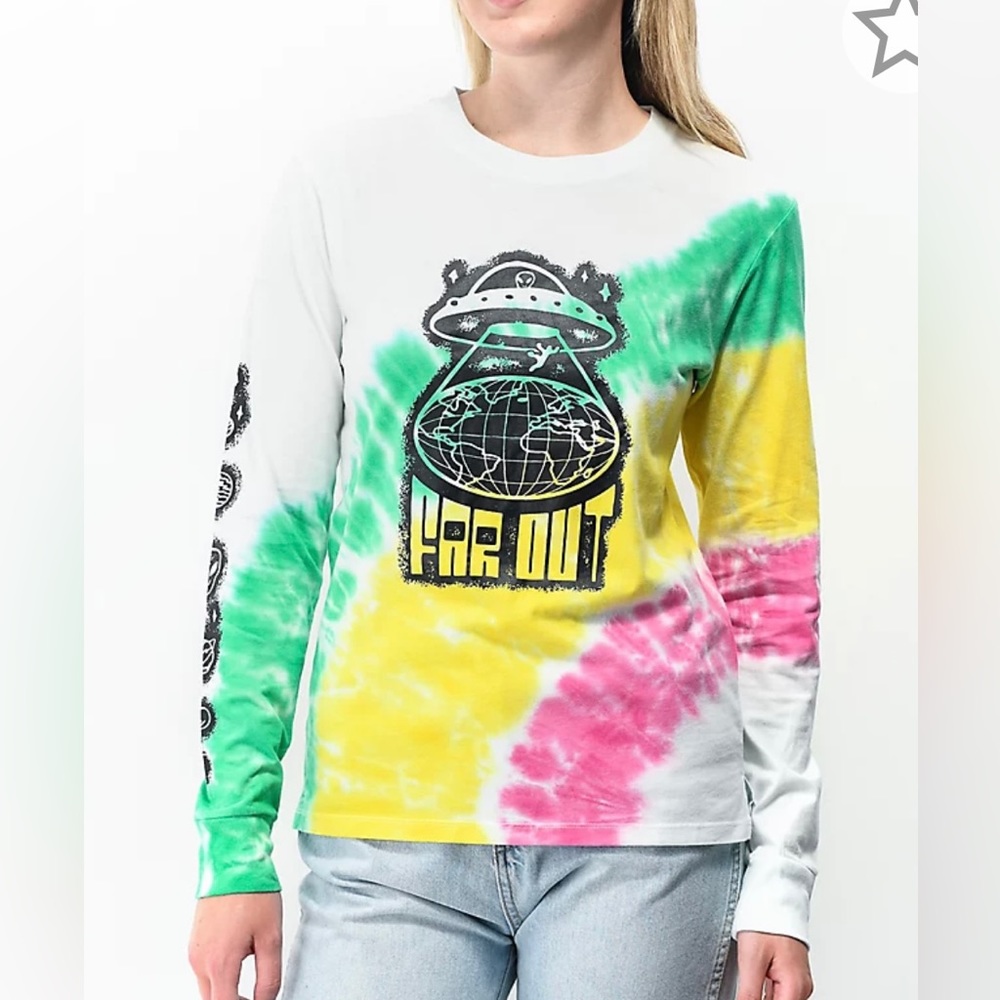 Zumiez A-Lab Aby Far Out Rainbow Tie Dye Long Sleeve T-shirt Small NWT